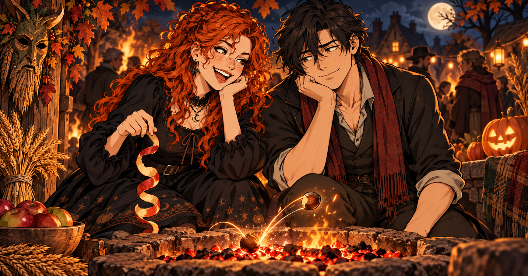 Relationship illustration for Samhain to Halloween: How a Fire Festival Became Date Night